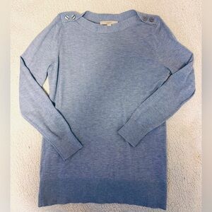 LOFT Light Blue Button-Shoulder Crewneck Sweater